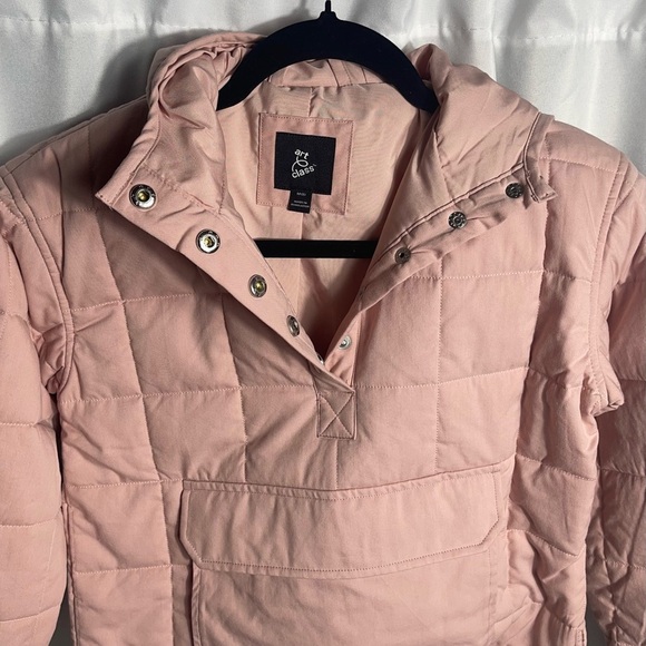Art Class Girls Size M 8 Pink Quilted Hoodie Kangaroo Pockets Snap Collar NWT - Picture 5 of 16